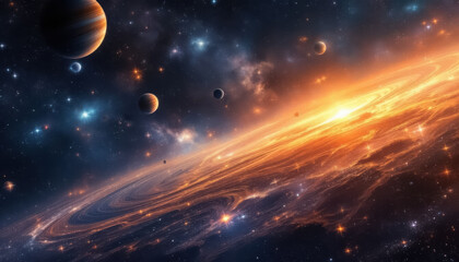 Wall Mural - Unknown planet from outer space. Space nebula. Cosmic cluster of stars. Outer space background