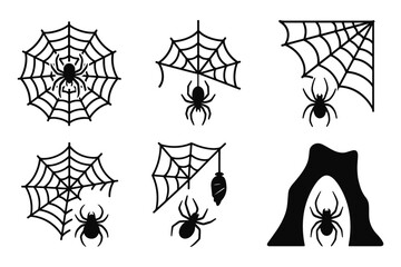spider webs silhouettes icon set