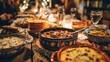 © Jirawatfoto - Cozy Friendsmas potluck dinner party on rustic table. warm, festive gathering shows homemade food, celebration, and friendship with joyful, intimate ambiance