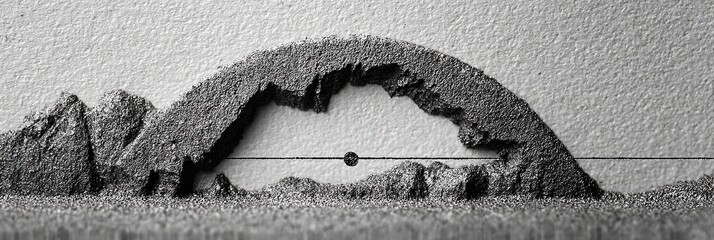 Gray textured archway structure on a light gray background