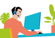© ADDICTIVE STOCK - Man with a headset engages with clients, working on a computer in a office