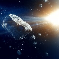 Wall Mural - majestic dark asteroid passing near a blazing star in the vast cosmos, spectacular celestial event