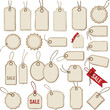 © MDKHURSHED - Create a kinds of Price tag labels in different shapes or Brand Set of Empty stickers. Gift box tags or sale shopping labels with rope. Blank labels template price tags vector art with white backgroun