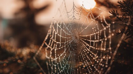 Dew-kissed spiderweb in the golden light.