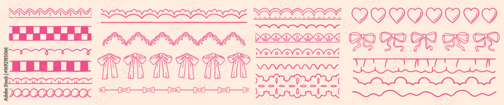 Hand drawn wedding and baby shower decorative dividers. Vintage scallop ...