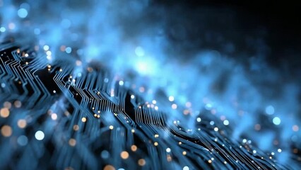 Modern Circuit Board Animation with Glowing Components and Data Flow