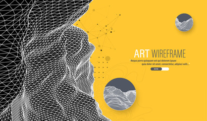 Wall Mural - abstract wireframe art with digital mesh and geometric design. modern science or technology backgrou