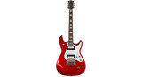 Red electric guitar six string music instrument professional performance audio equipment isolated