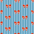 © EgorTopor - Seamless pattern with hand drawn red ribbon bow knots on vertical stripped muted blue backdrop Doodle print with wax crayons texture. Vector illustration for textile, packaging, fabric, wrapping paper