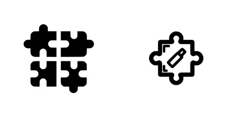 Set of puzzle piece icons representing teamwork and solutions with an editable plugin symbol for customization