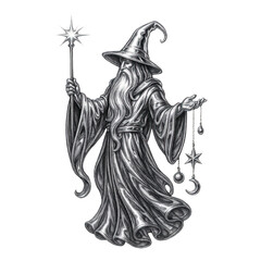 Wall Mural - PNG Mystical wizard illustration with wand.