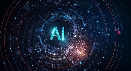 AI Text with Abstract Circuit Board Background | Technology and Artificial Intelligence Concept for Digital Marketing and Tech Industry