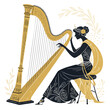 © Udeni - Vector Illustration of Harpist Woman Playing Harp in Elegant Musical Design