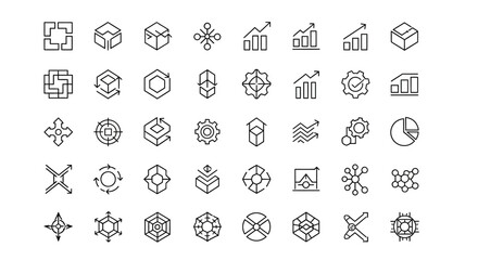 Vector Icons Set of Business Strategy and Data Analytics Thin Line Icons Set for Technology and Innovation Concepts. EPS Editable