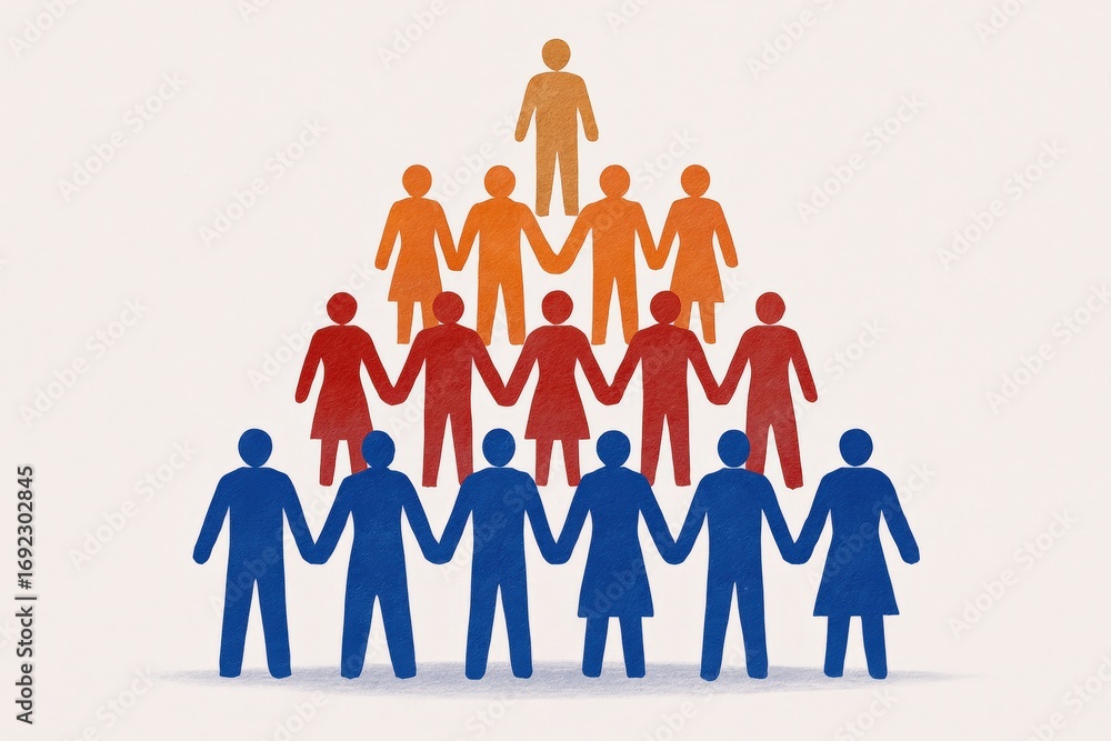 Social Class Pyramid Illustrates Hierarchy with Connected Paper Figures ...