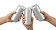 © Pixel Corner - Three Hands Holding Beverage Cans for Cheers Cut Out PNG.