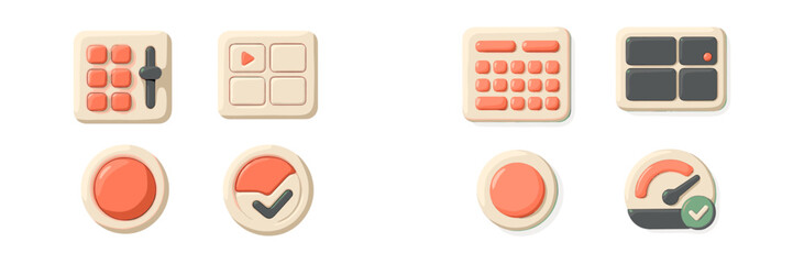 Modern 3D icon set for UI and UX design with minimalist buttons and symbols for web and mobile applications, a collection of interface elements