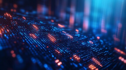 An abstract image of a digital background. Video data is interconnected by a network of interconnected grids. Computer interfaces with blue gradient data for business. A lifestyle conceptual.