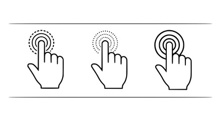 Three hand tap icons showing different touch feedback effects for digital interaction