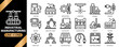 © santerabos - Industrial manufacturing icon set collection in outline style. an icon pack containing icons of factory, robot arm, assembly line, construction worker, car manufacturing and more.
