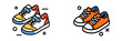 © Mark - Modern icon set of two pairs of colorful sneakers isolated on a white background, featuring athletic shoes with laces and velcro