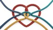 © PAVEL - Strength In Connection and Unity of love partnership as diverse ropes shaped as a heart in a group of different intertwined strings connected together shaped as a support symbol of belonging inclusiv