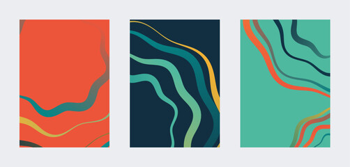 Bold Abstract Wave Background Set Teal Orange Vector