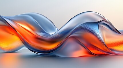 Wall Mural - Abstract flowing orange and blue glass wave.