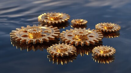 Canvas Print - Golden Gears Floating on Water Surface Reflecting Soft Light