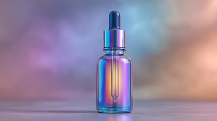 Canvas Print - iridescent glass dropper bottle with colorful background effect