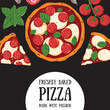 © DiViArts - Italian Pizza frame. Italian food. Vector illustration. Hand drawn flat food style.  Top view. Menu, package, logo, design template.