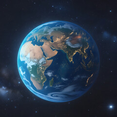 Wall Mural - Stunning cosmic view of planet Earth in space with glowing atmosphere and surrounding star field