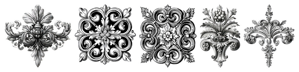 Wall Mural - PNG Elegant vintage ornamental designs, element set on transparent background