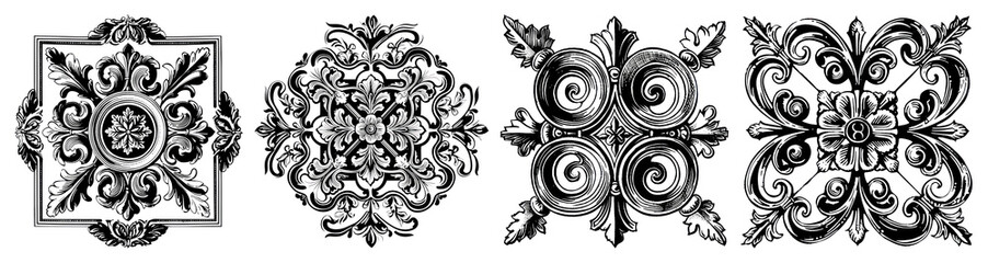 Wall Mural - PNG Intricate black ornate patterns, element set on transparent background