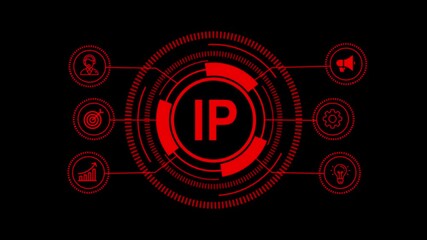 Futuristic Digital Technology Interface with Glowing Red Fintech and Internet Icons on Dark Background – Innovation, Trends, and Modern Business Solutions