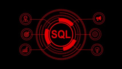 Futuristic Digital Technology Interface with Glowing Red Fintech and Internet Icons on Dark Background – Innovation, Trends, and Modern Business Solutions