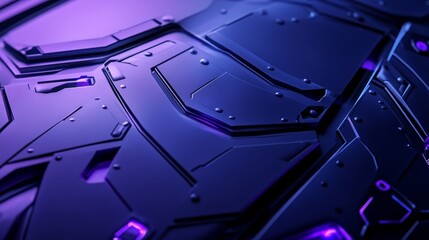 Metallic futuristic structure with light stripes, serving as a presentation background for technology