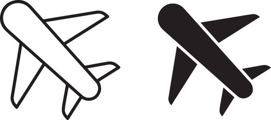 Simple airplane icons, silhouettes, minimalist design, flat vector graphics, contrasting shapes, symmetrical aircraft outlines
