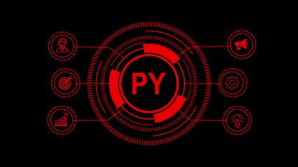 Futuristic Digital Technology Interface with Glowing Red Fintech and Internet Icons on Dark Background – Innovation, Trends, and Modern Business Solutions