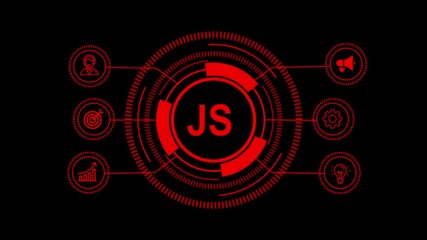 Futuristic Digital Technology Interface with Glowing Red Fintech and Internet Icons on Dark Background – Innovation, Trends, and Modern Business Solutions