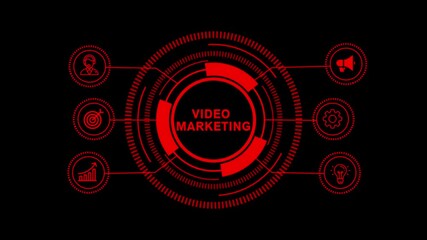 Futuristic Digital Technology Interface with Glowing Red Fintech and Internet Icons on Dark Background – Innovation, Trends, and Modern Business Solutions