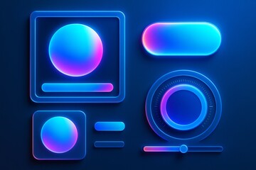 Wall Mural - neon-style futuristic ui elements glowing with blue and pink light, abstract user interface graphics