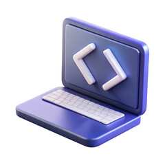 3d laptop with code brackets isolated on transparent background