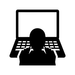 Silhouette of programmer typing on laptop screen vector