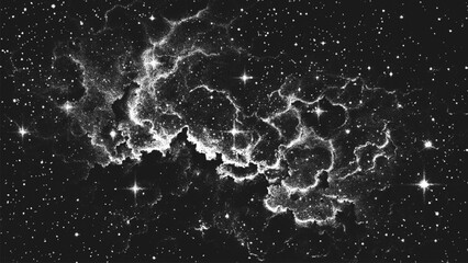 Wall Mural - deep space scene background in stippling style with glowing stars cluster and mesmerizing huge nebul