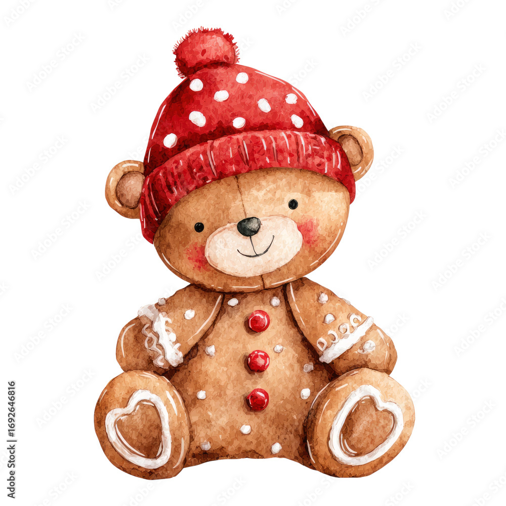 adorable teddy bear wearing red hat on transparent background Stock ...