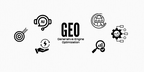 Infographics design of GEO Generative Engine Optimization Concept for Online Marketing On white background.