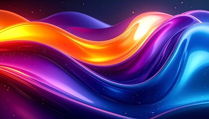 Smooth liquid waves with glossy reflections bright colorful flowing abstract background
