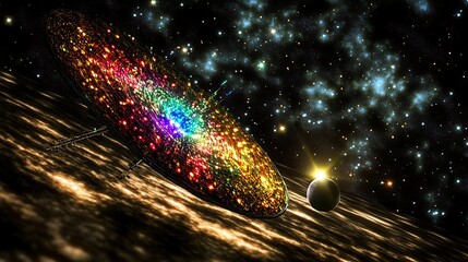 Wall Mural - A colorful galaxy with a planet and a starfield in outer space