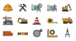 © Masand - Construction Icons Set - Hard Hat, Tools, Blueprints, Machinery, and Safety Equipment.